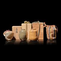 Two Japanese Tea Caddies, Chaire , Three Boxes, and Two Additional Covers, the Chaire 18th/19th Century