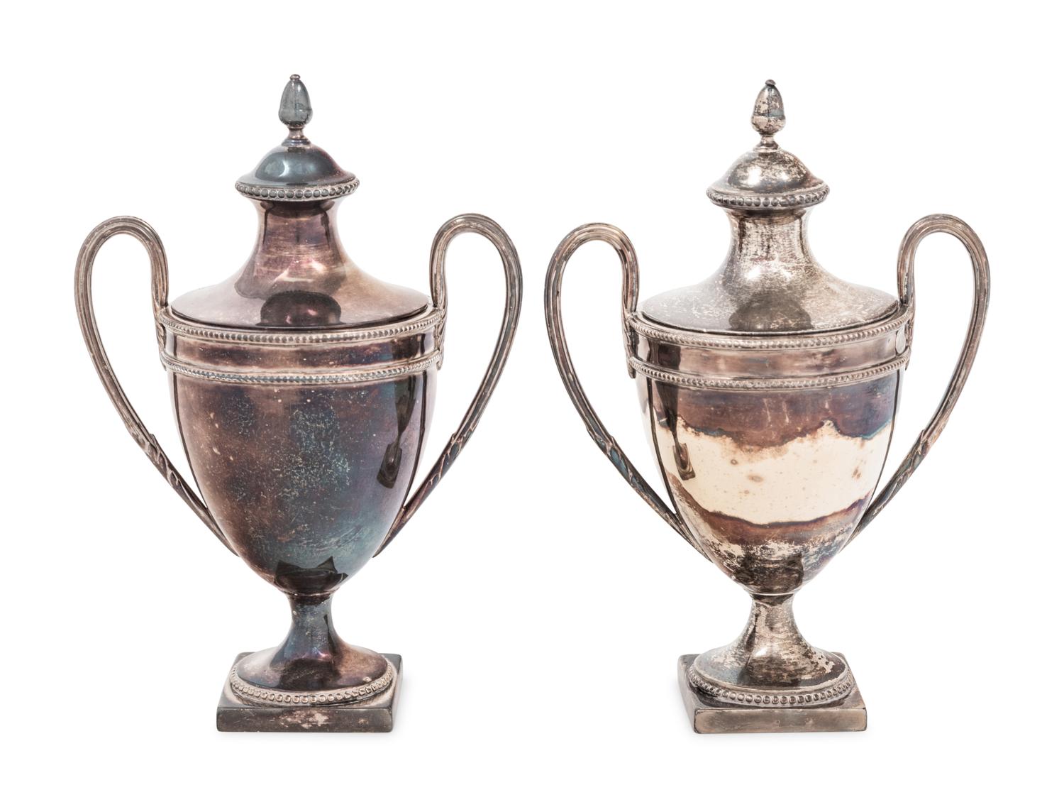 A Pair of George III Silver Small Urns