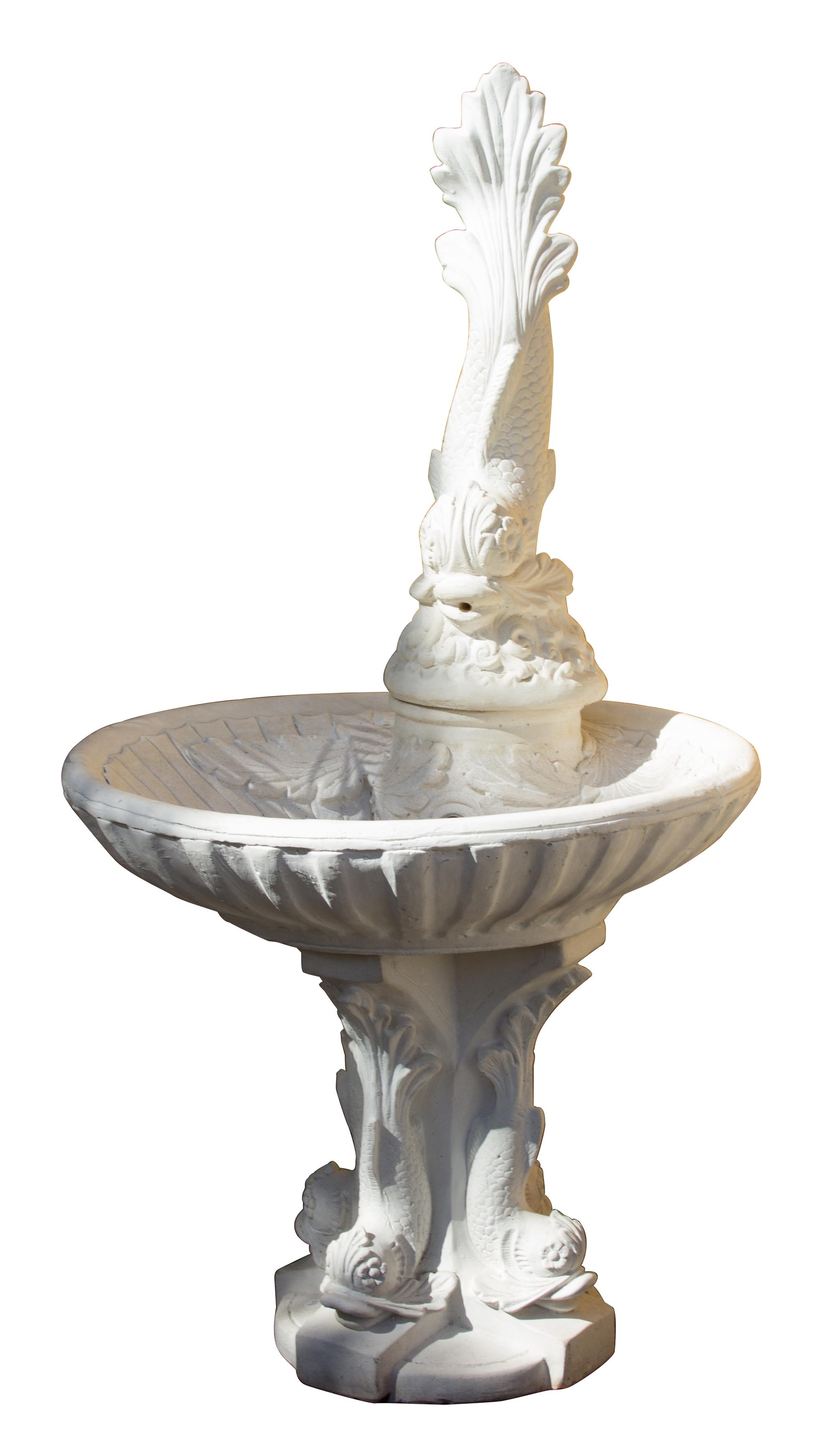 A Dolphin Carved Cast Stone Fountain Height 59 x diameter 32 inches. — 20TH CENTURY