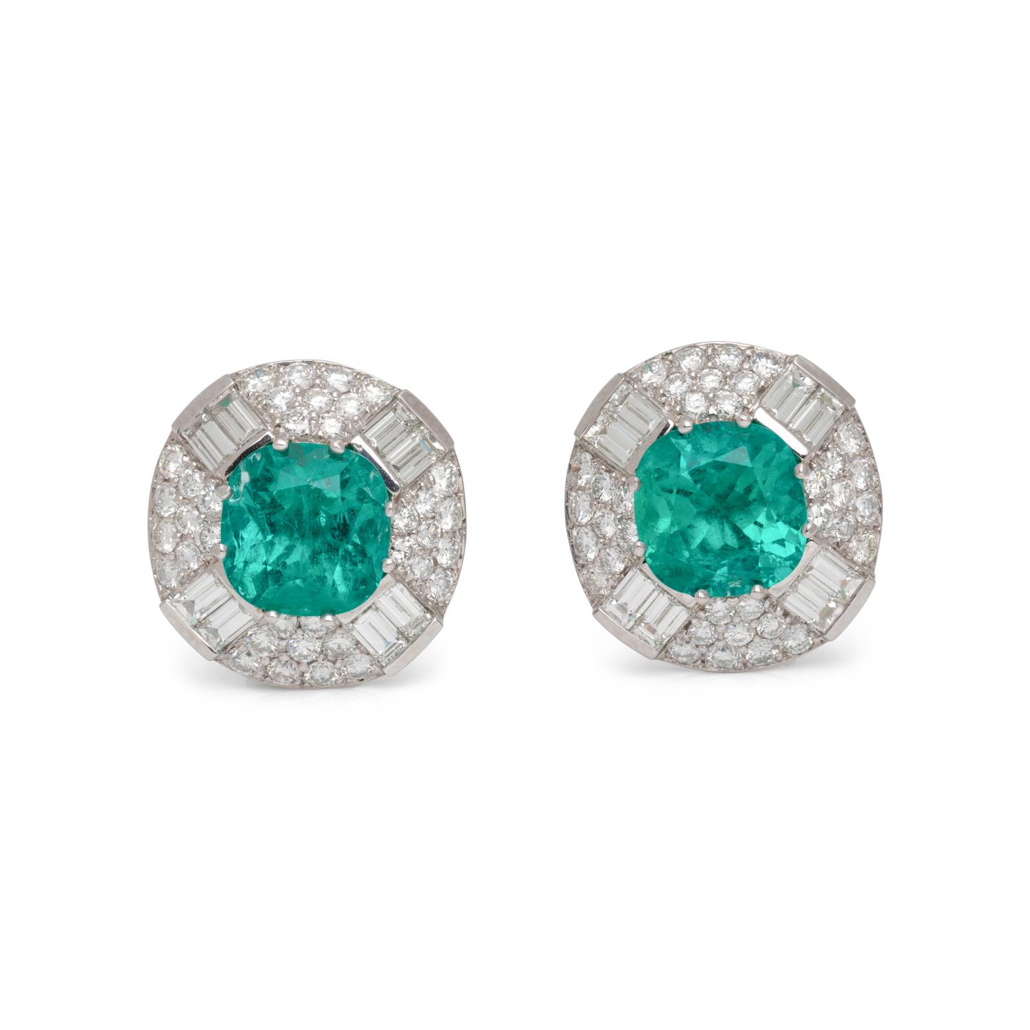 EMERALD AND DIAMOND EARCLIPS