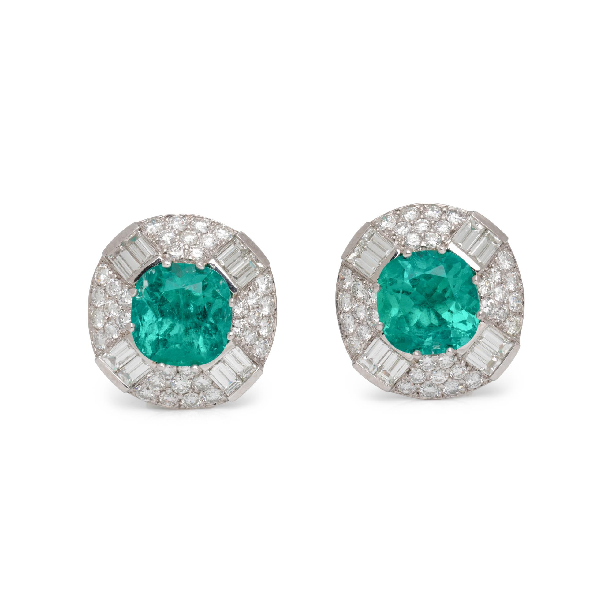 EMERALD AND DIAMOND EARCLIPS
