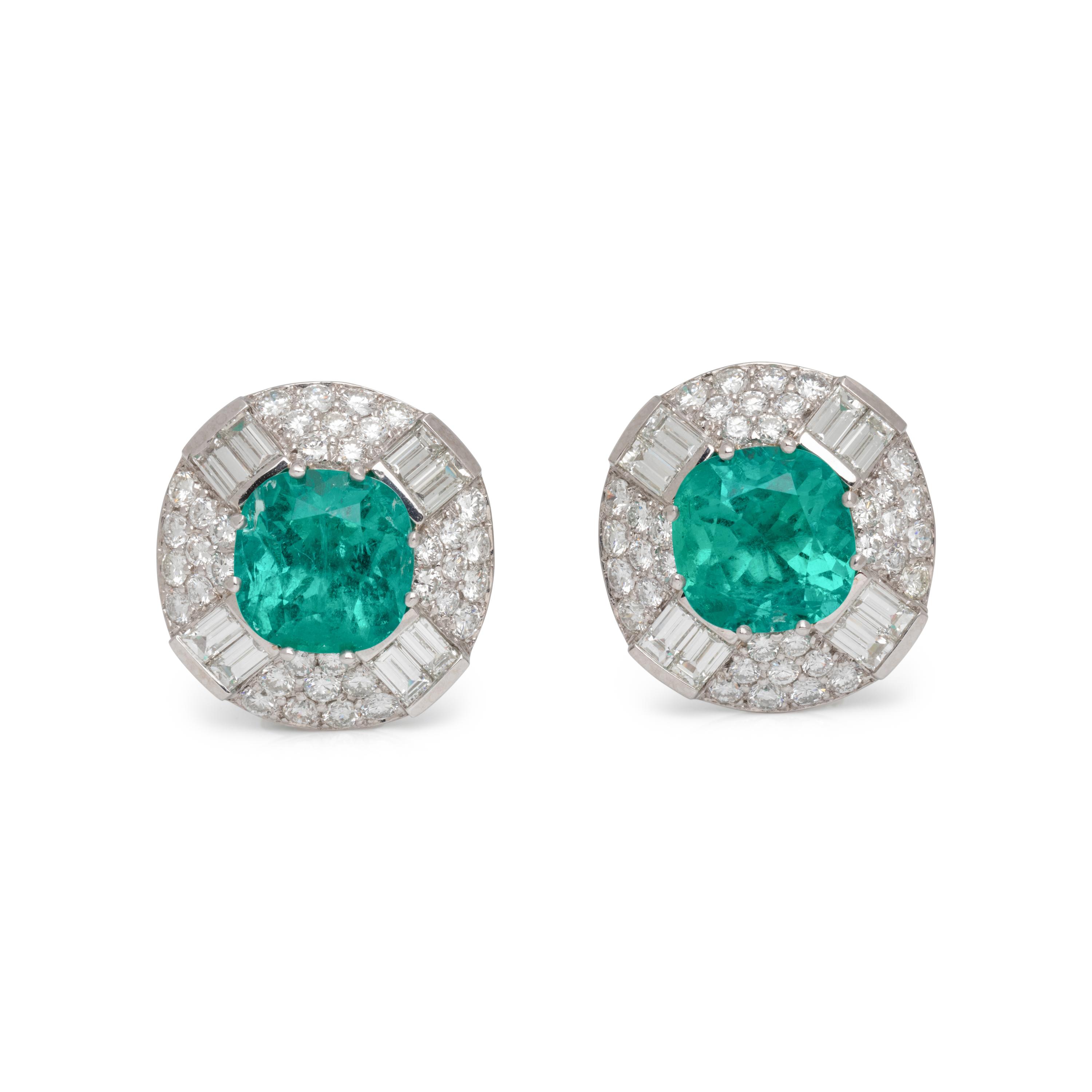 EMERALD AND DIAMOND EARCLIPS