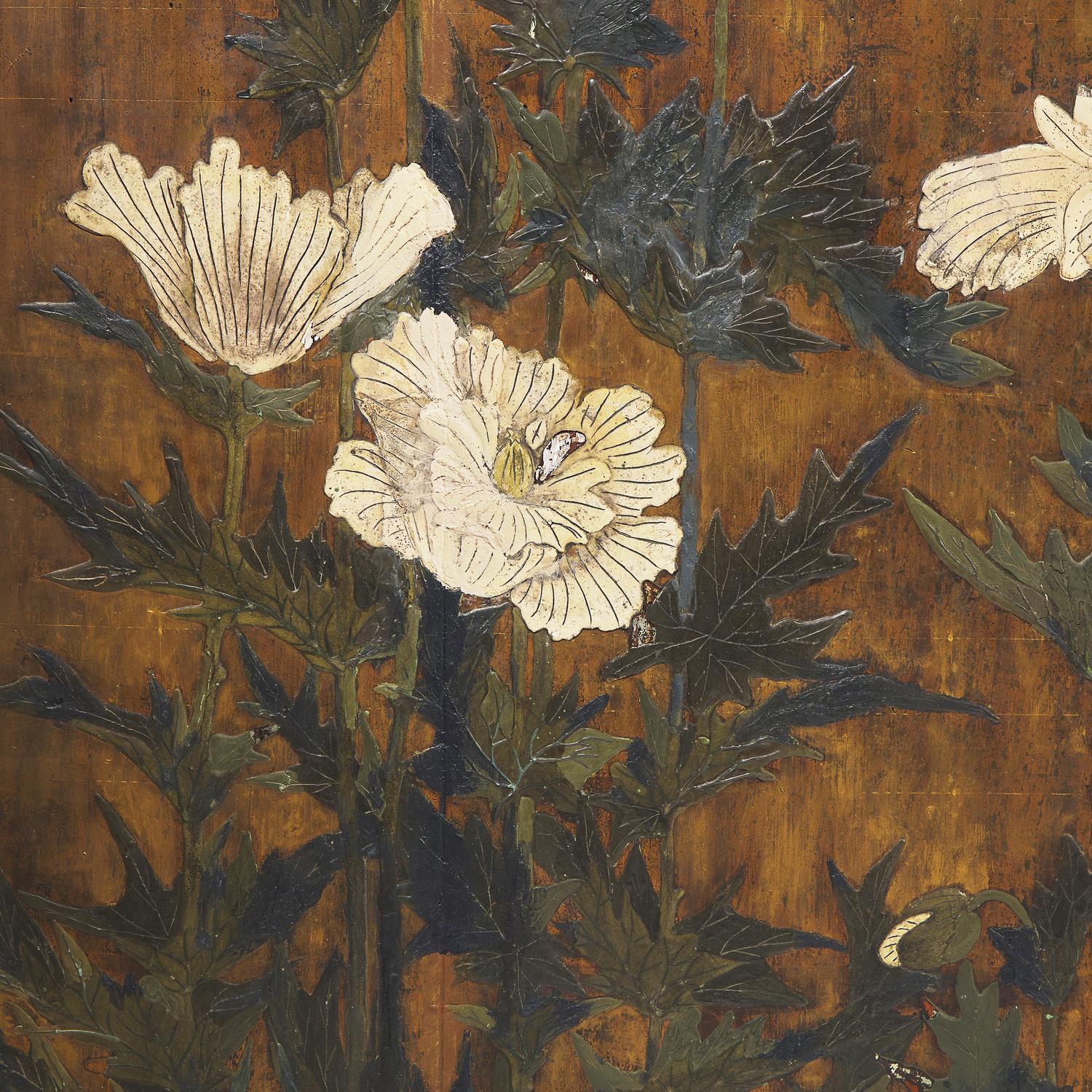 A Large Pair of Japanese Gold-Ground 'Poppies' Panels, Edo Period