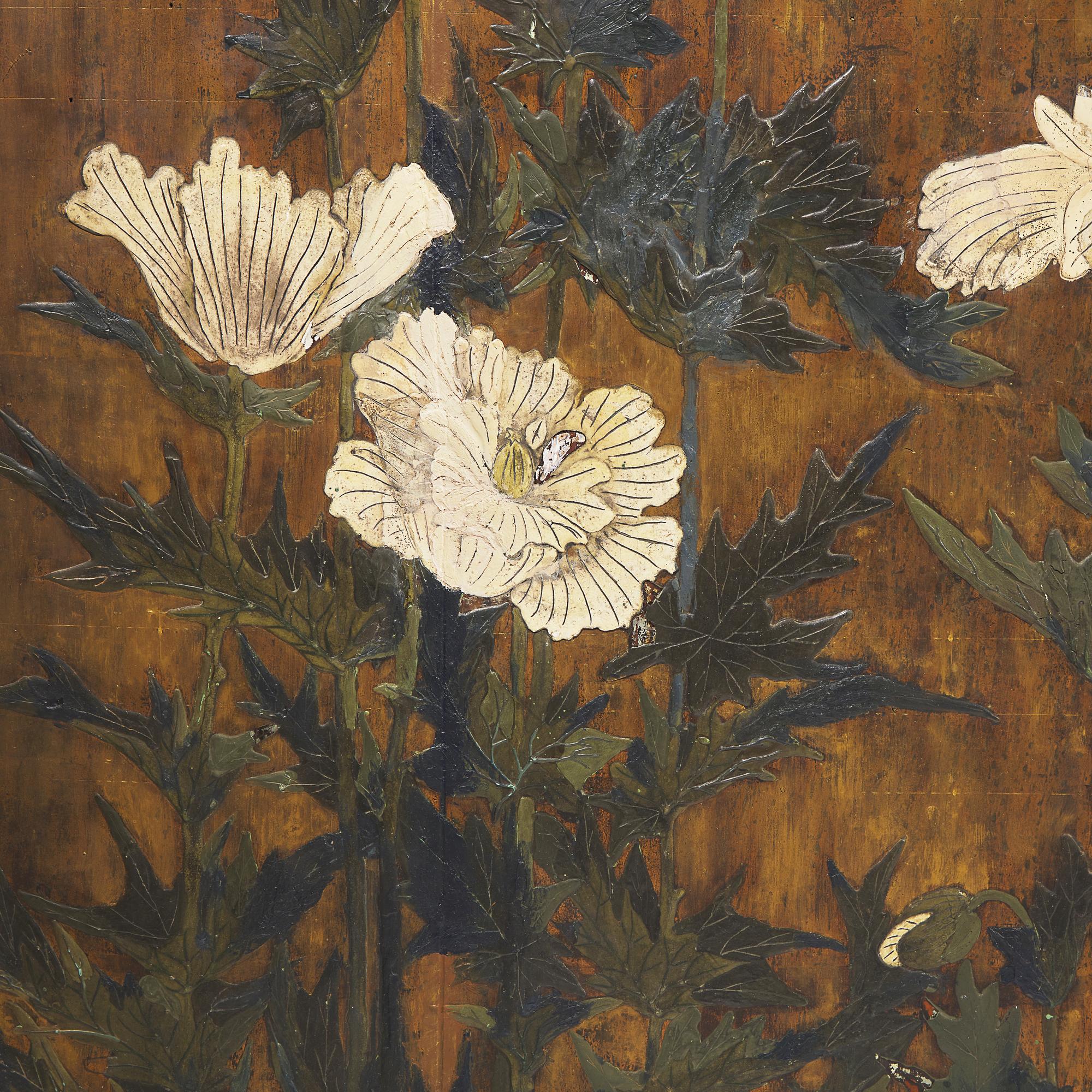A Large Pair of Japanese Gold-Ground 'Poppies' Panels, Edo Period