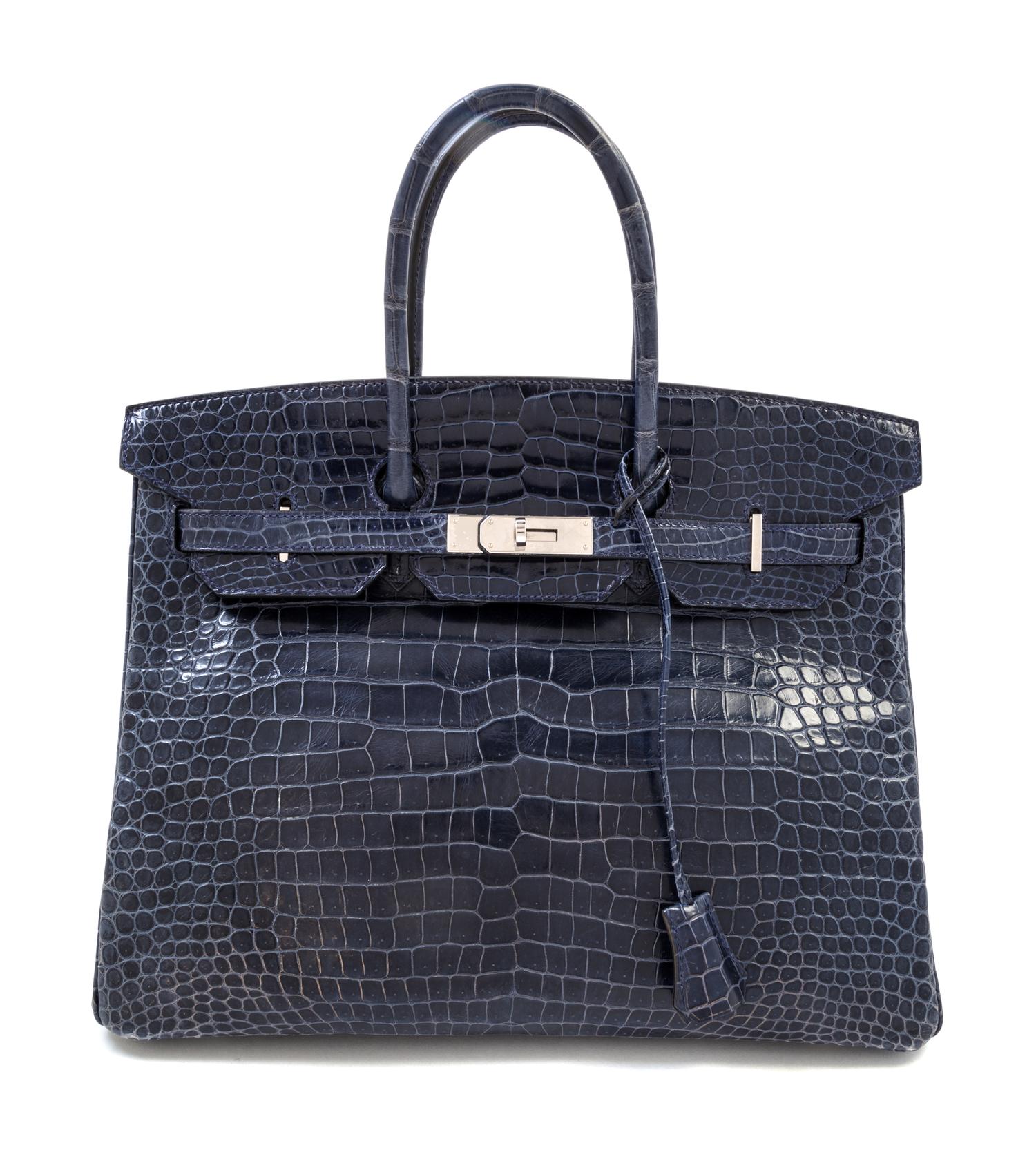 An Hermes 35cm Blue Abysse Crocodile Birkin Bag, 13" x 9.5" x 7".