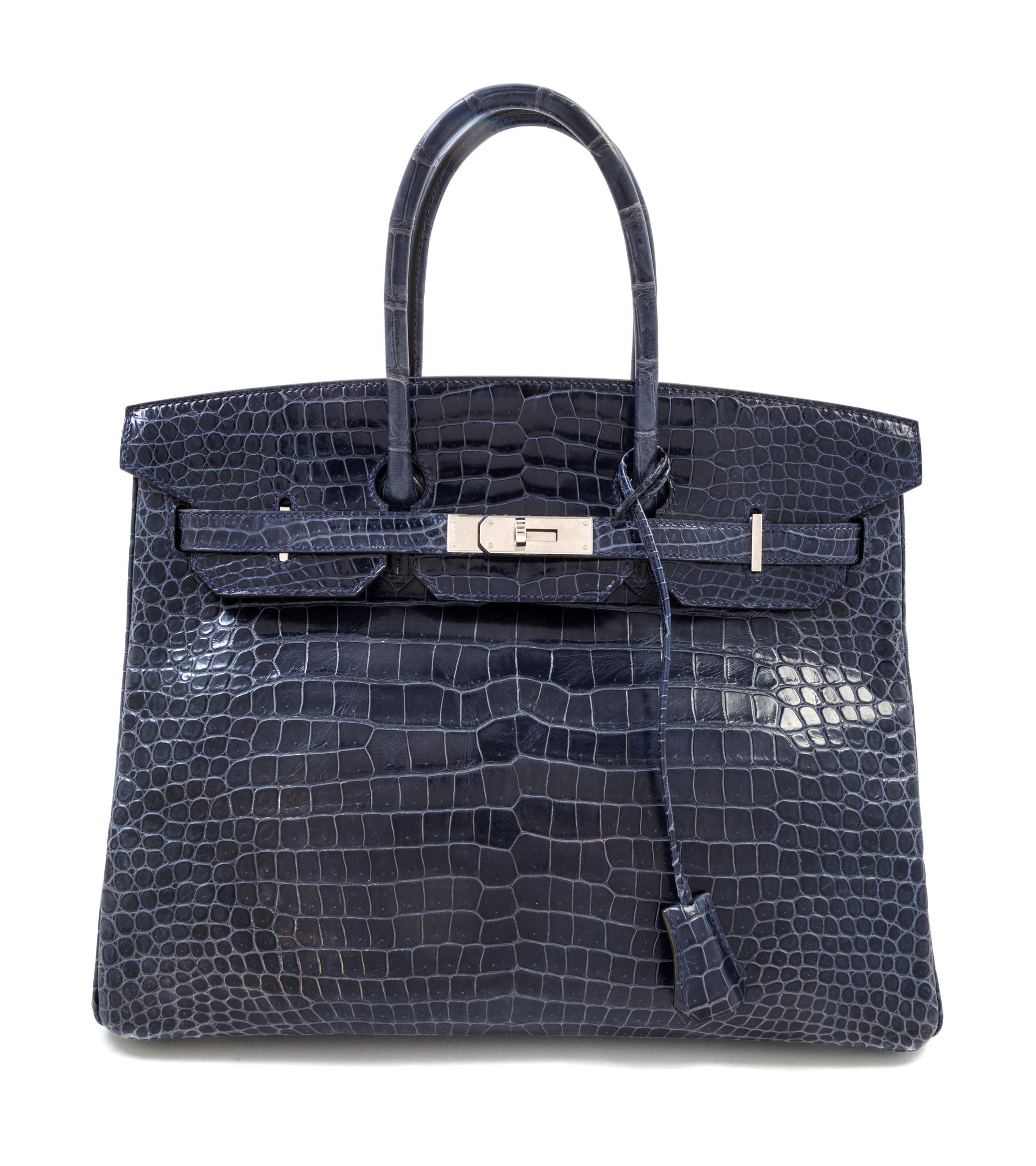 An Hermes 35cm Blue Abysse Crocodile Birkin Bag, 13" x 9.5" x 7".