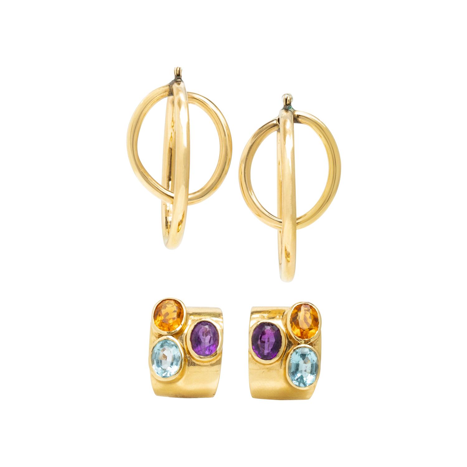 Two Pairs of Yellow Gold Earrings