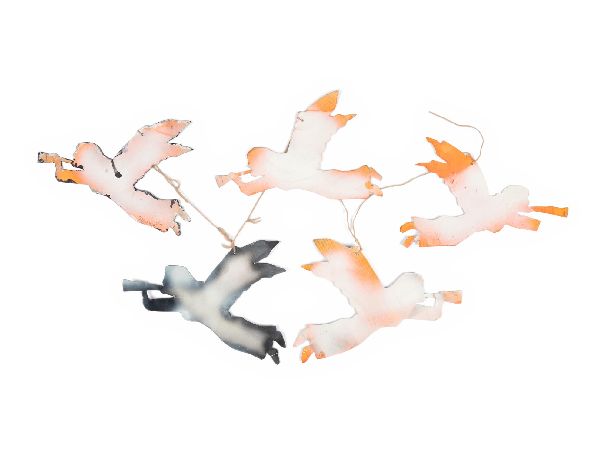 A Group of Four Hanging Angels and an Angel Mobile