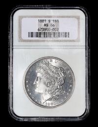 A United States 1881-S Morgan Silver $1 Coin — NGC graded MS66
