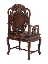 A Chinese Export Marble Inset Hongmu Armchair
