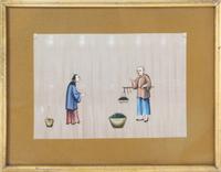 Six Chinese Export Ink and Color on Pith Paintings 6 1/2 x 9 1/4 inches (largest image). — 19TH CENTURY