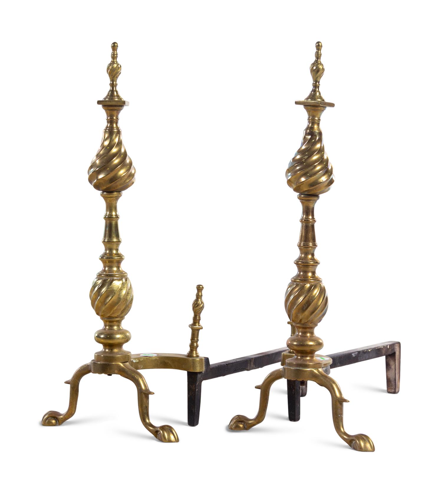 A Pair of Colonial Style Brass Andirons