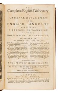 Barlow, Frederick, Rev. The Complete English Dictionary . London; For the Author, 1772.