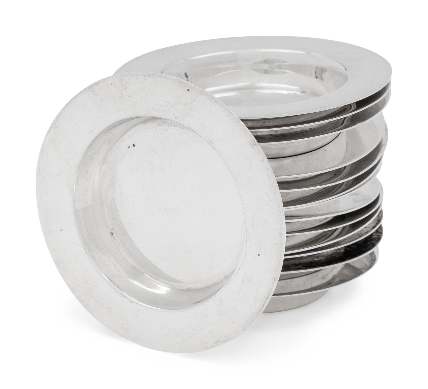 A Set of Fourteen English Silver Place-Setting Ash Trays