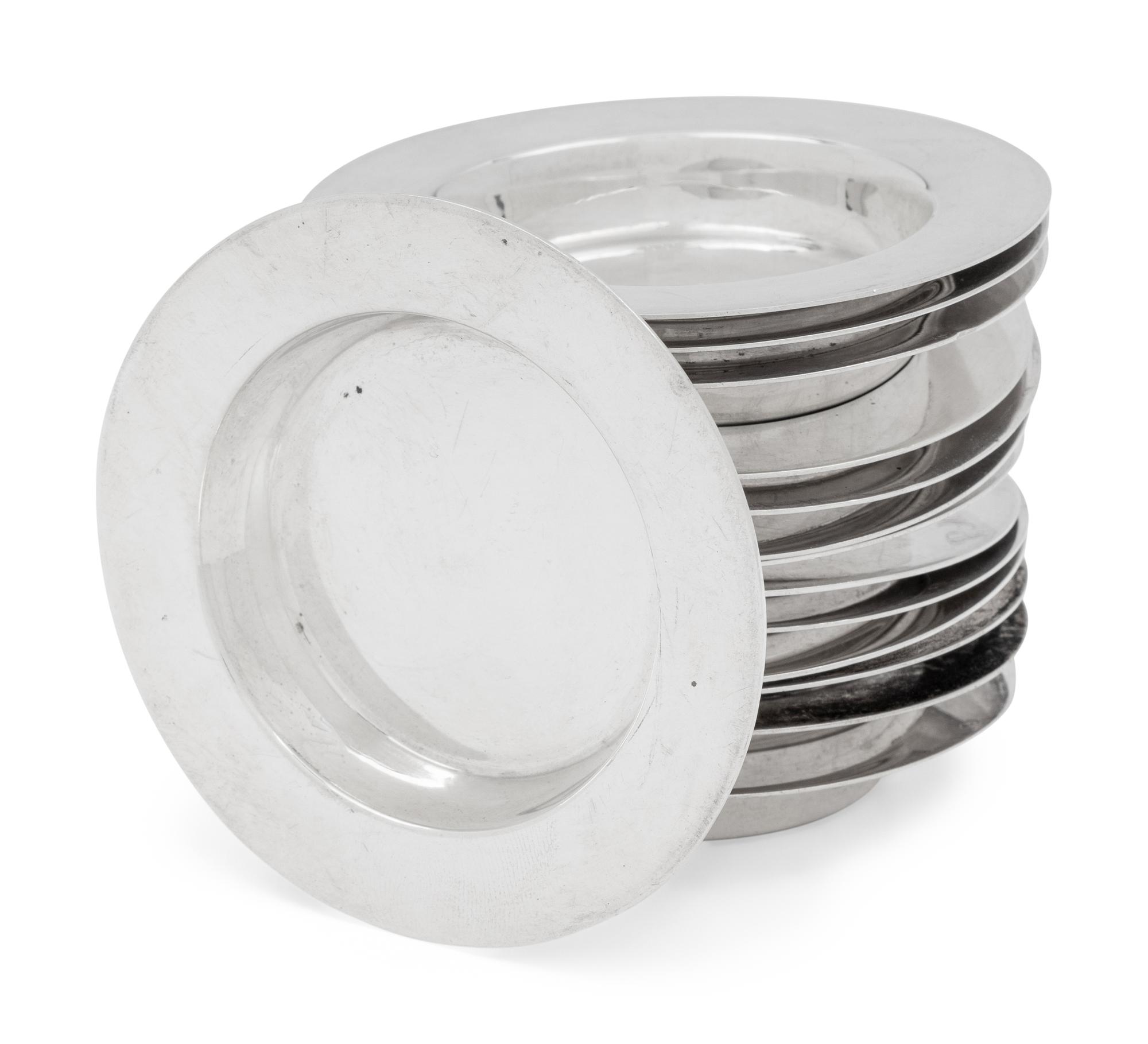 A Set of Fourteen English Silver Place-Setting Ash Trays