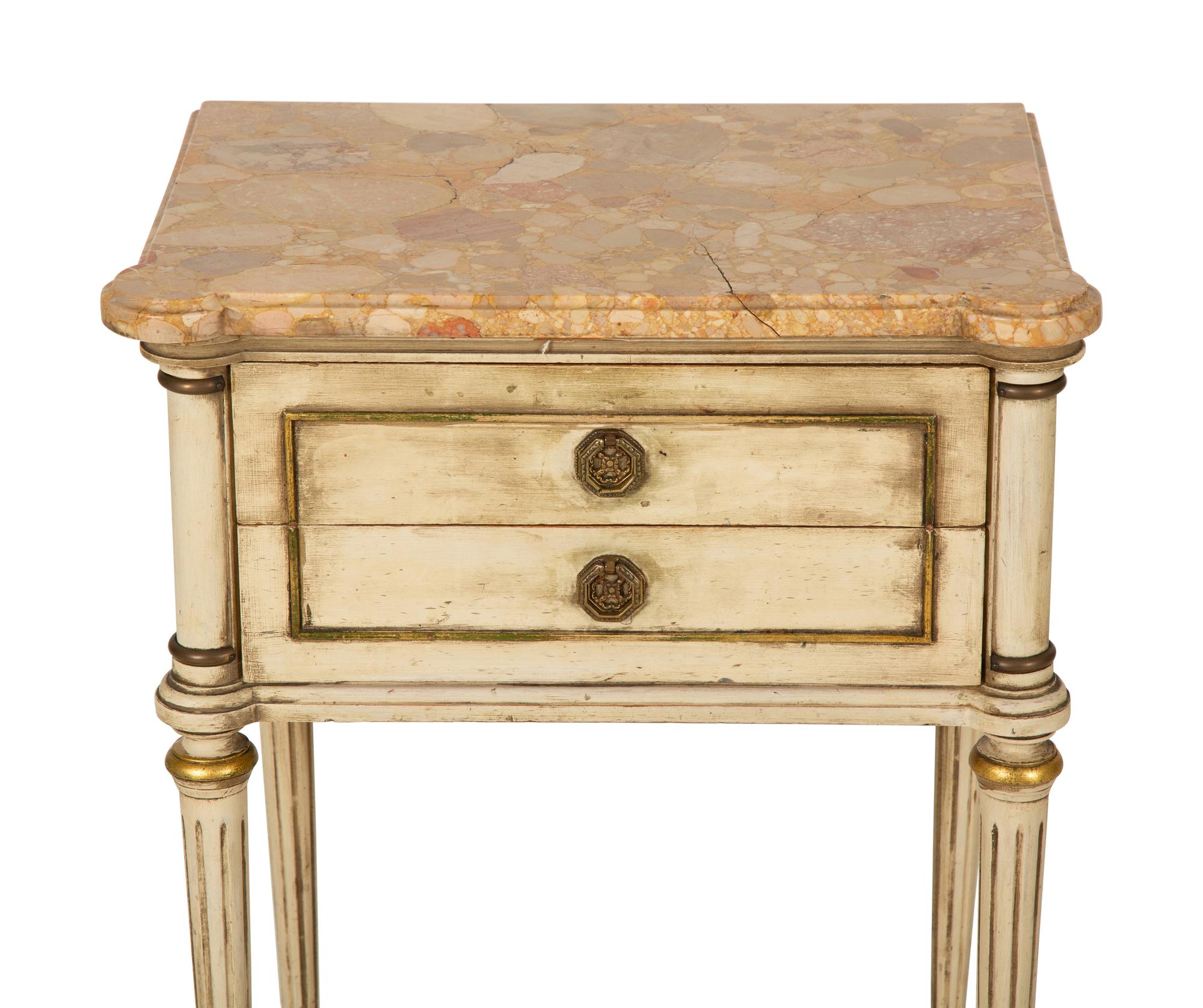 A Louis XVI Style Painted Marble-Top Side Table
