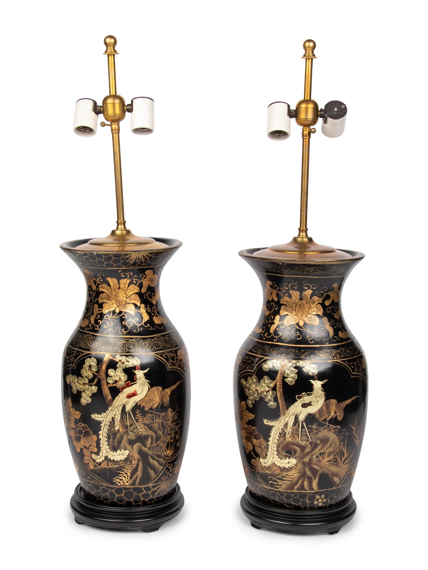 A Pair of Chinoiserie Papier Mâché Table Lamps