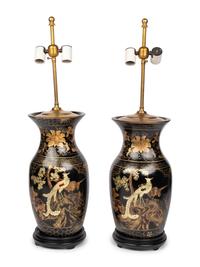A Pair of Chinoiserie Papier Mâché Table Lamps