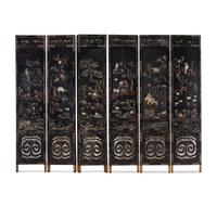 An Embellished and Gilt Decorated Black Lacquered Six-Panel Floor Screen