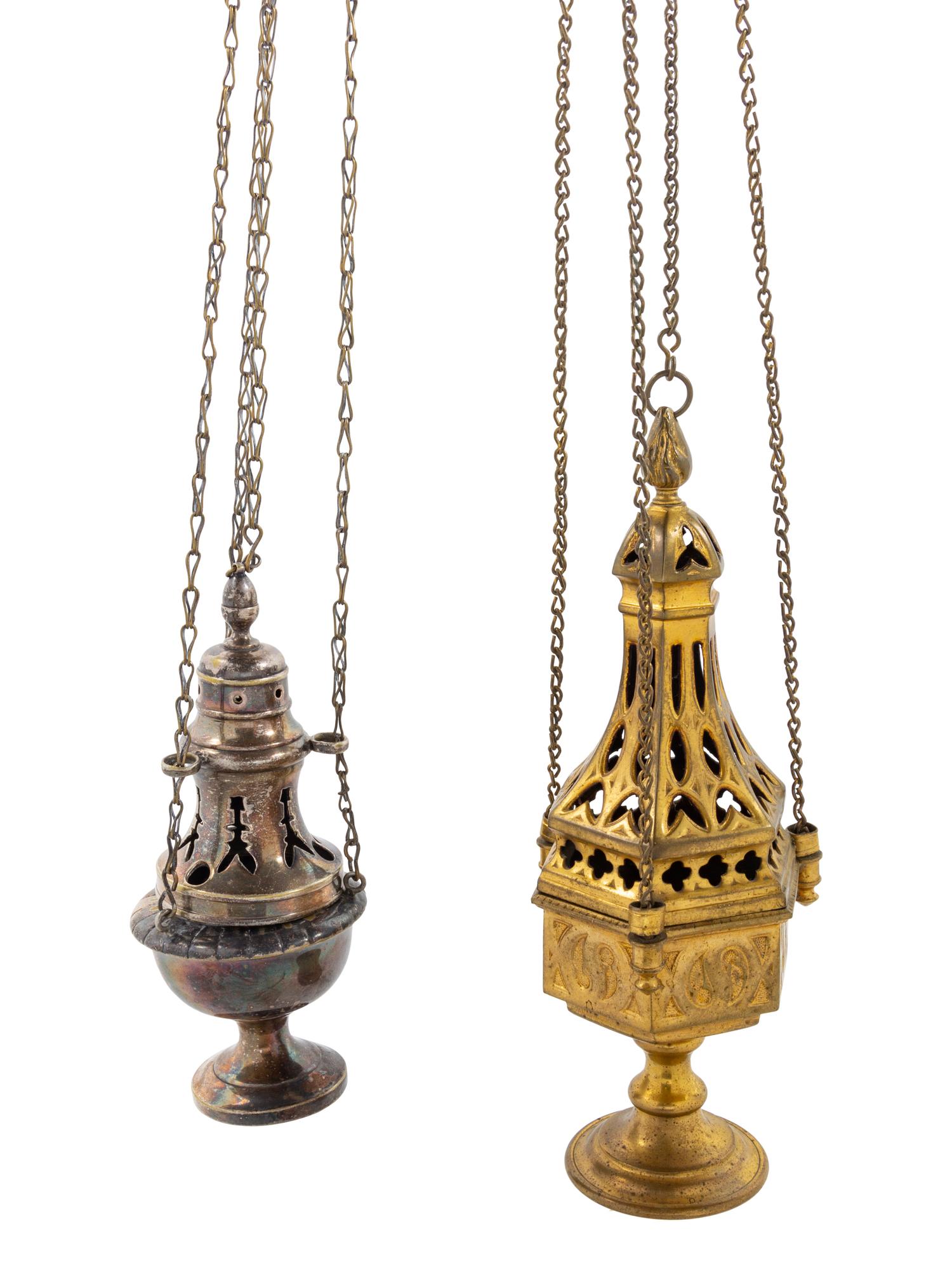 A Continental Brass Thurible and a Pewter Thurible