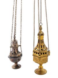A Continental Brass Thurible and a Pewter Thurible