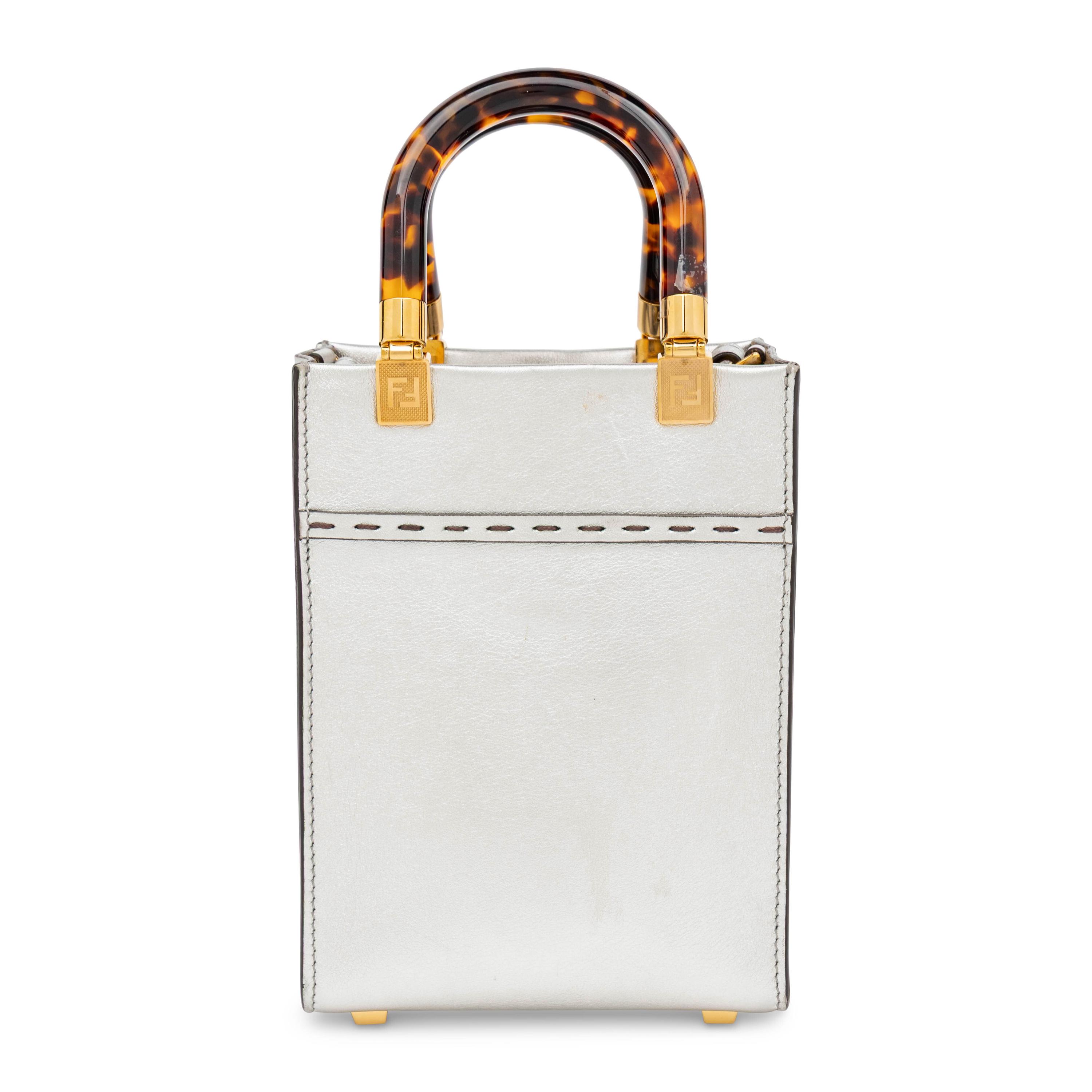 Fendi, Metallic Silver Mini Sunshine Shopper Tote