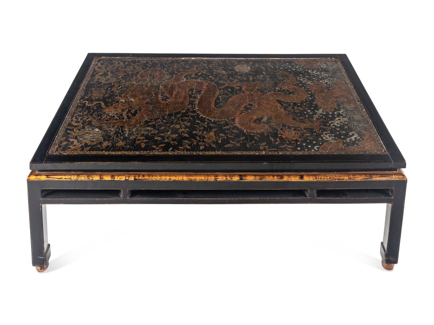 A Chinese Lacquer-Inset Low Table