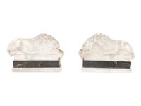 A Pair of Marble Recumbent Lion Bookends