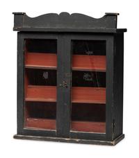 A Country Black and Red-Painted Pine Hanging Cabinet