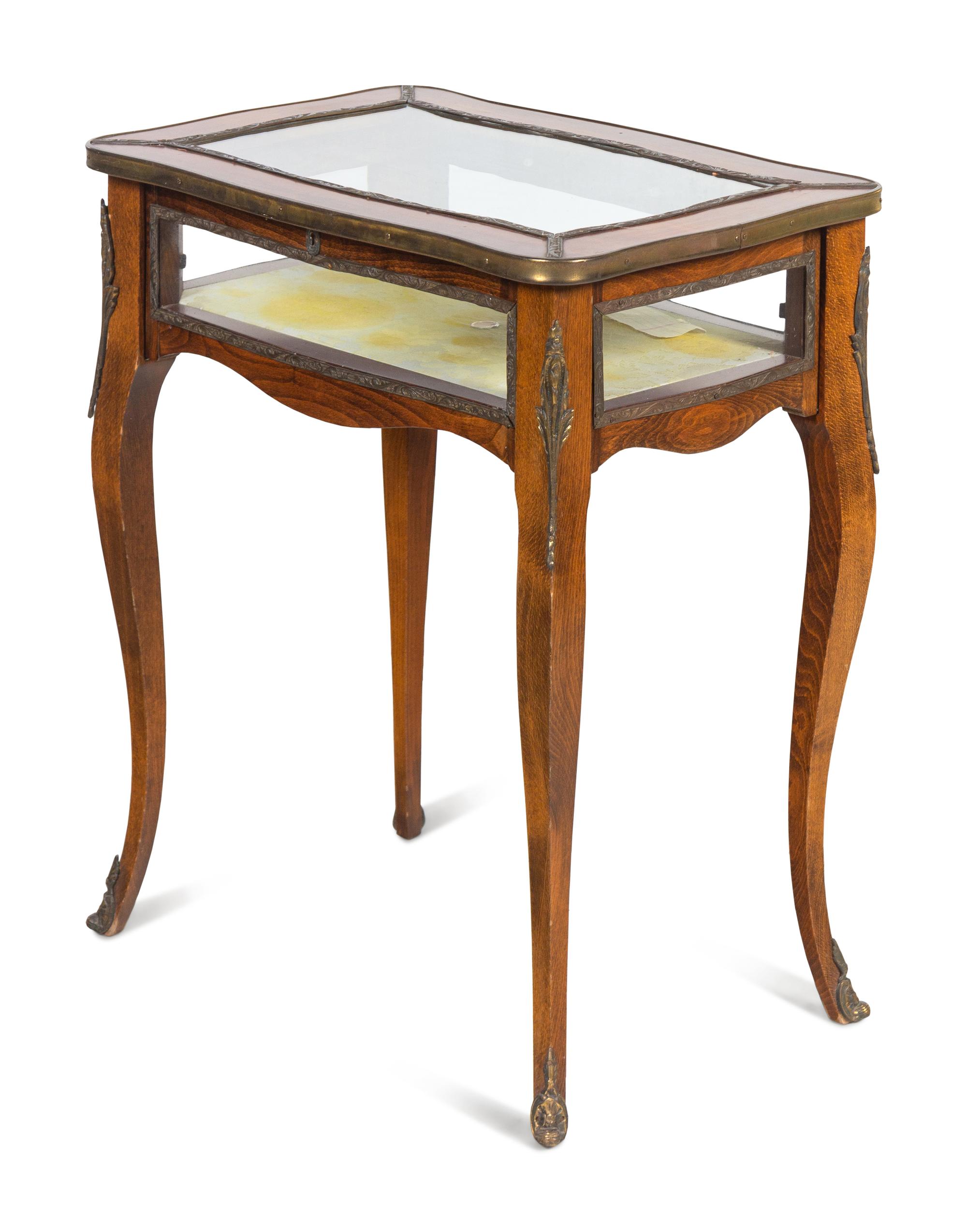 A Louis XV Style Gilt Metal Mounted Walnut Vitrine Table