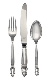 A Danish Silver Flatware Service, Georg Jensen Silversmithy, Copenhagen, Second Half 20th Century, Acorn pattern, comprising: 11 dinner