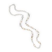 Sazingg, Baroque Cultured Pearl, Rock Crystal Quartz, and Bicolor Gold Chain Necklace