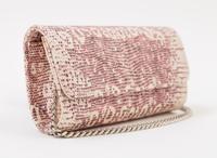 A Carlos Falchi Pink and Cream Snakeskin Clutch, 6.5" x 4" x 1.5".