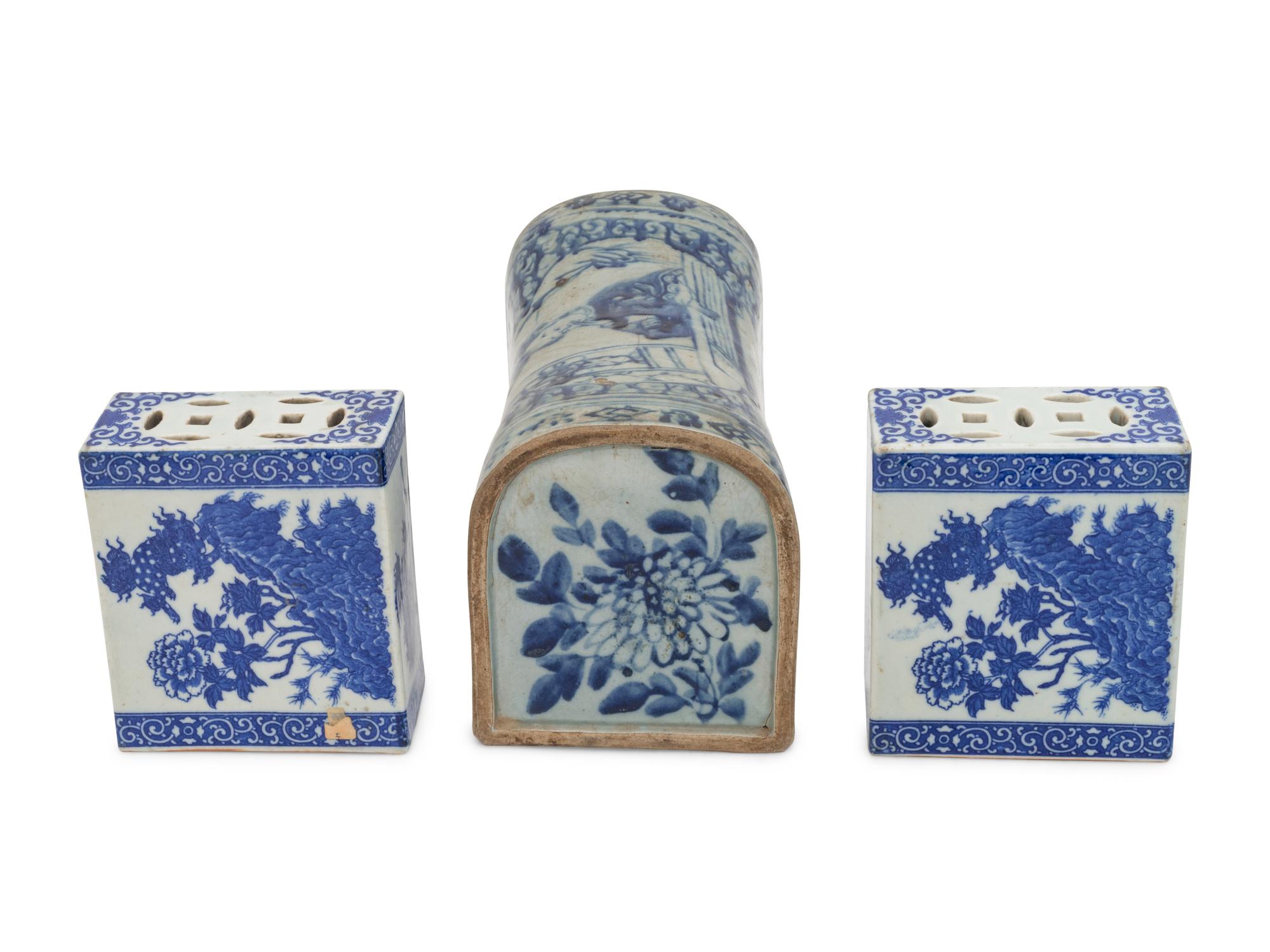 Three Chinese Blue and White Porcelain Pillows