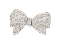 DIAMOND AND PLATINUM BOW BROOCH