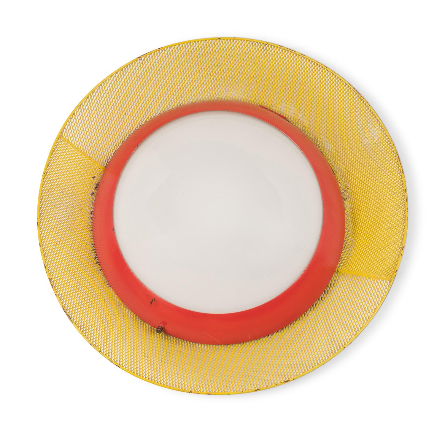 A French Yellow and Red Metal Plafonnier or Wall Light