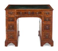 A George II Style Oyster Veneered Pedestal Desk