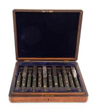A Cased Japanese Silver Kozuka Fish Service