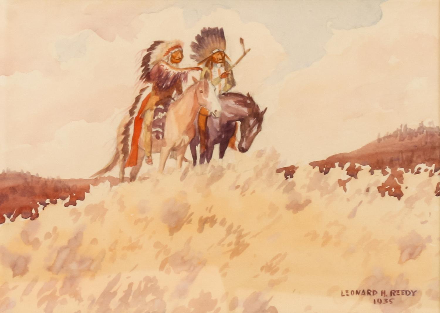 Leonard H. Reedy, (American, 1899-1956), Two Chiefs on Horseback