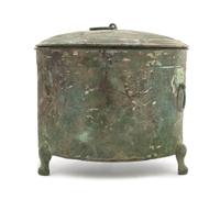 A Chinese Painted Bronze Tripod Vessel, Lian Height 8 1/2 inches. — HAN DYNASTY (206 B.C. - A.D. 220)