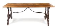 A Spanish Baroque Style Iron Mounted Trestle Table Height 31 3/8 x width 80 x depth 27 inches. — 20TH CENTURY WITH EARLIER ELEMENTS