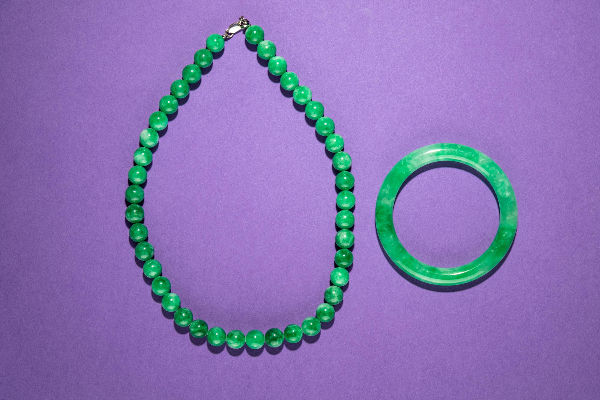 A Jadeite Bead Necklace and Bangle