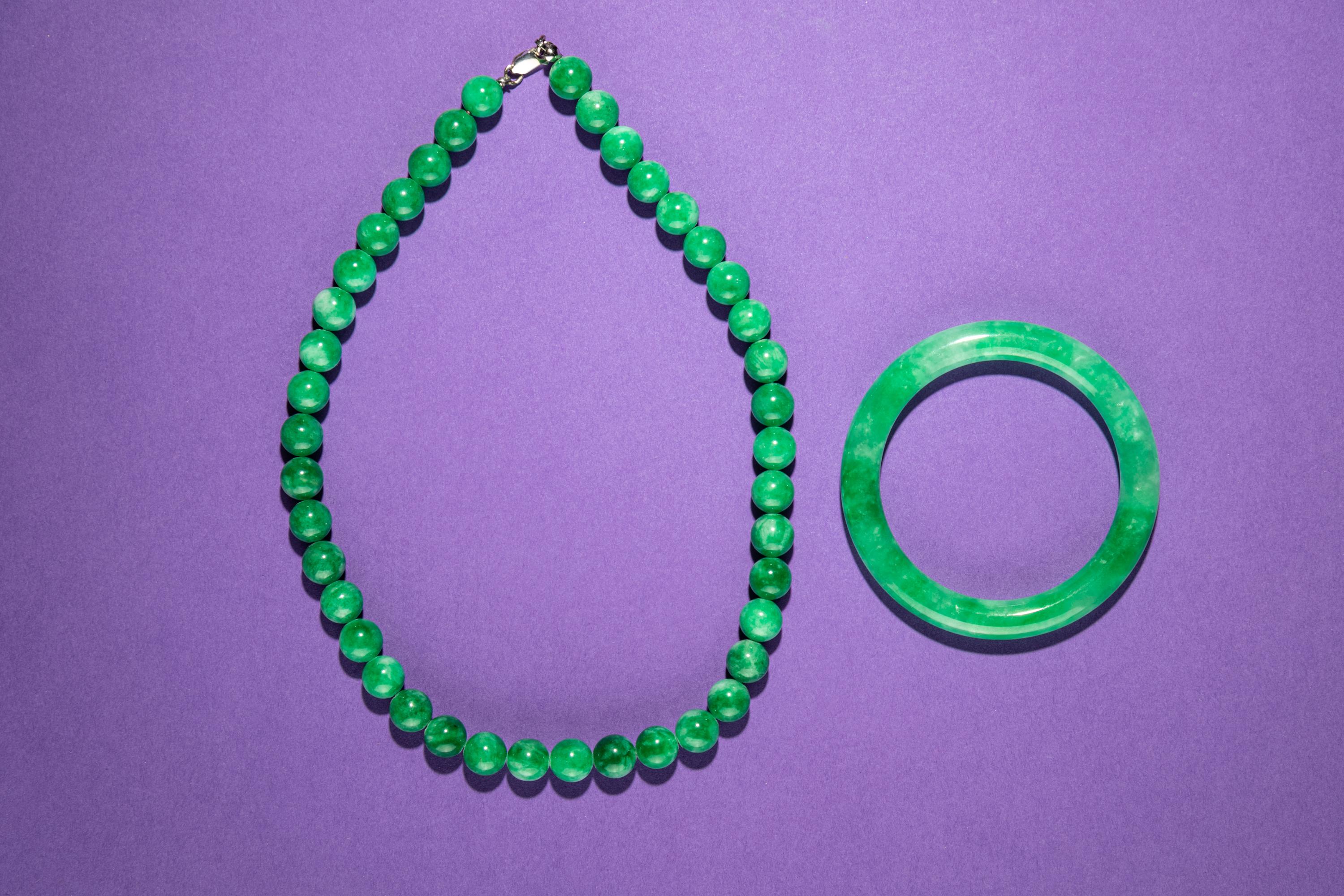 A Jadeite Bead Necklace and Bangle