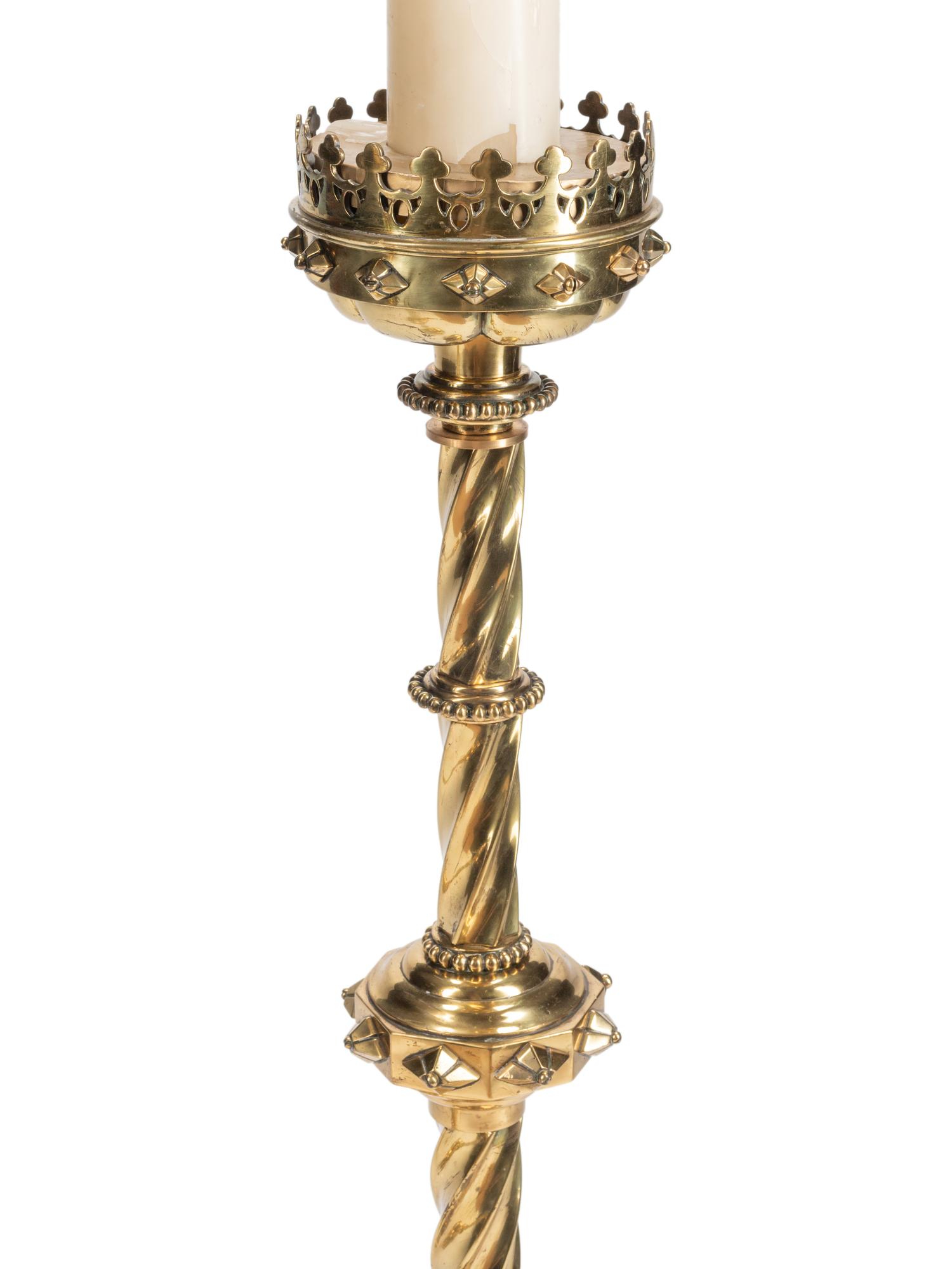 A Pair of Continental Brass Altar Prickets