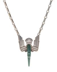 A Silver, 14 Karat Yellow Gold and Green Hardstone Bird Motif Necklace, Ezequiel Tapia, 53.90 dwts.