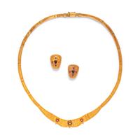 COLLECTION OF YELLOW GOLD, RUBY AND SAPPHIRE JEWELRY