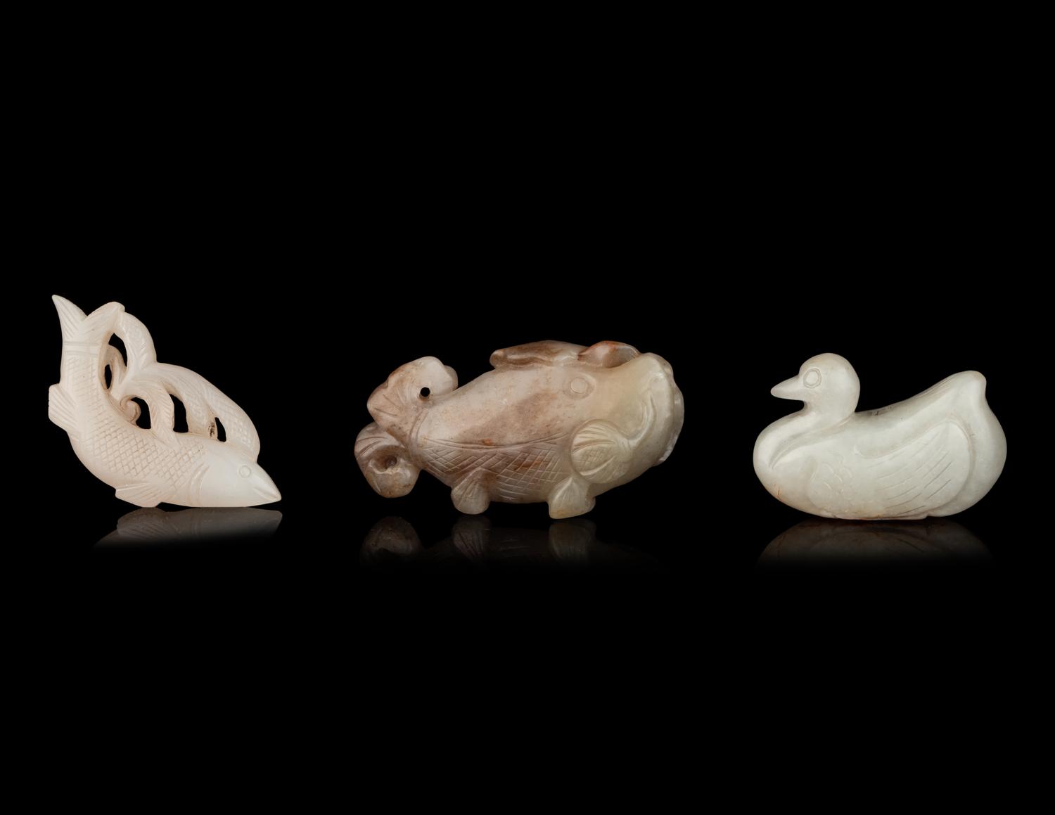 Six Chinese Carved Jade Figures of Aquatic Animals