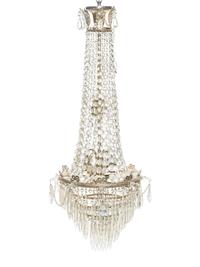An Empire Style Cut Glass and Silvered Metal Chandelier