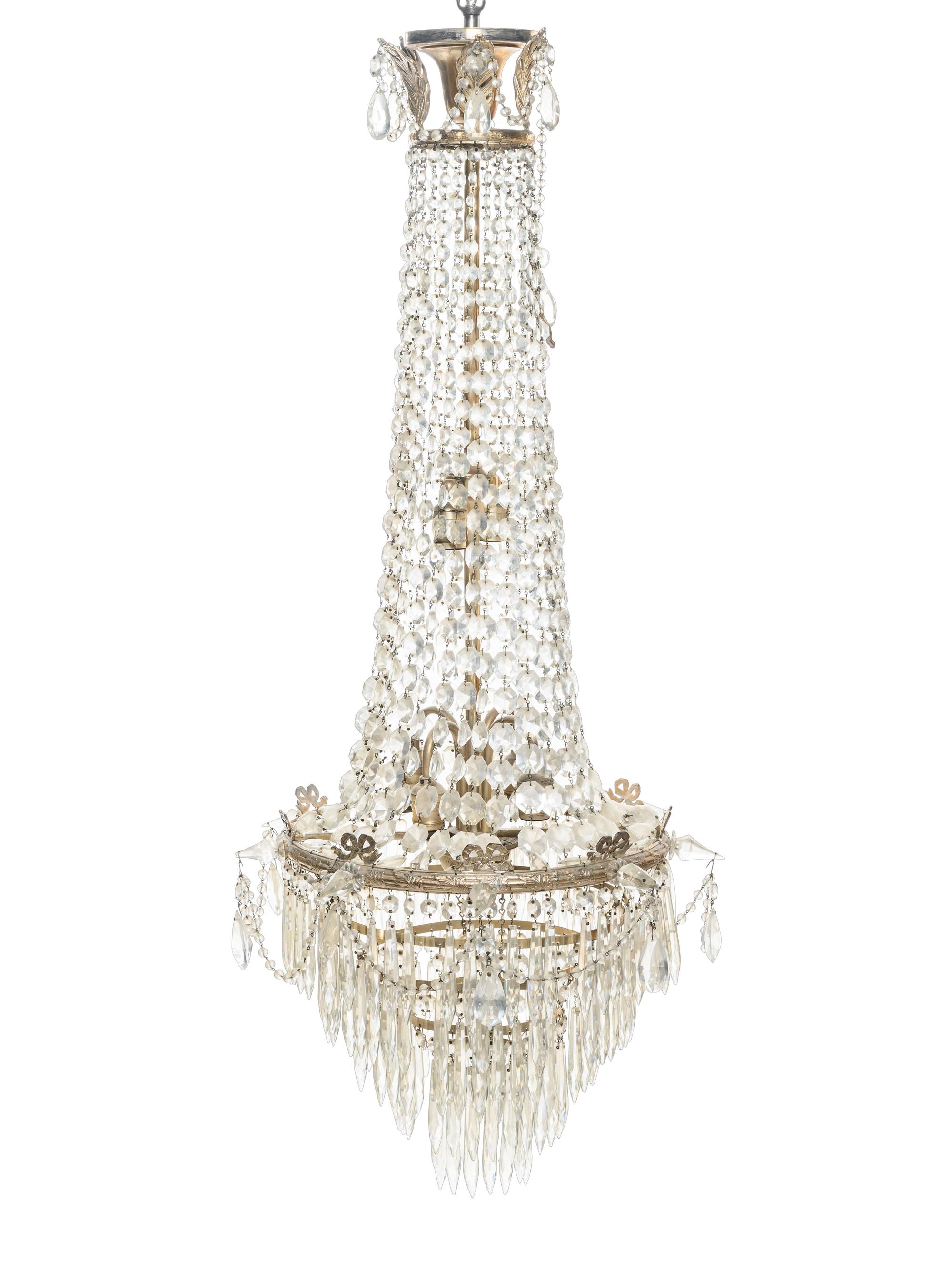 An Empire Style Cut Glass and Silvered Metal Chandelier