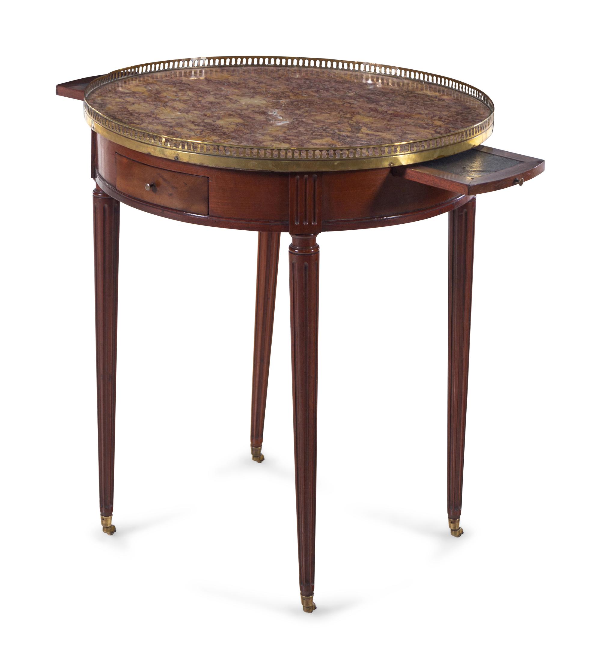 A Louis XVI Style Marble-Top Mahogany Bouillotte Table